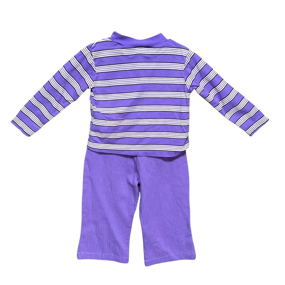 Vintage Sears Kids Purple‎ Striped Mock Neck Top Ribbed Pants Set Size L 71745
